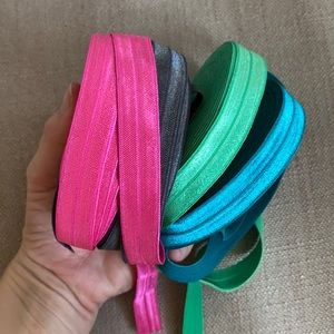 Ribbon elastic. Pink, turquoise, green & slate elastic for crafts/ hair ties